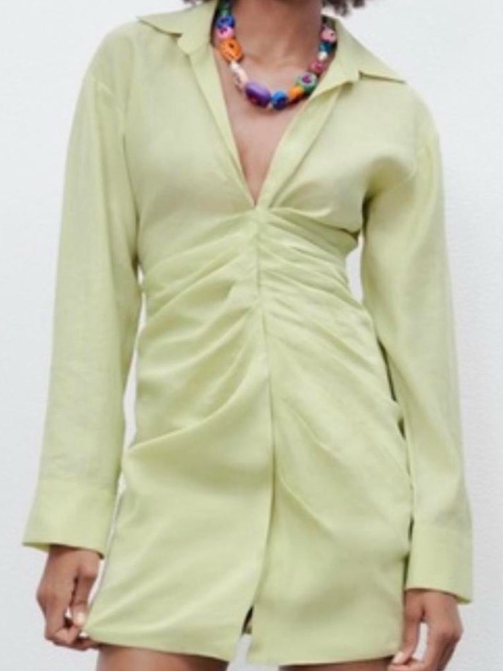 Zara Pale Lime Button-Front Shirt Dress